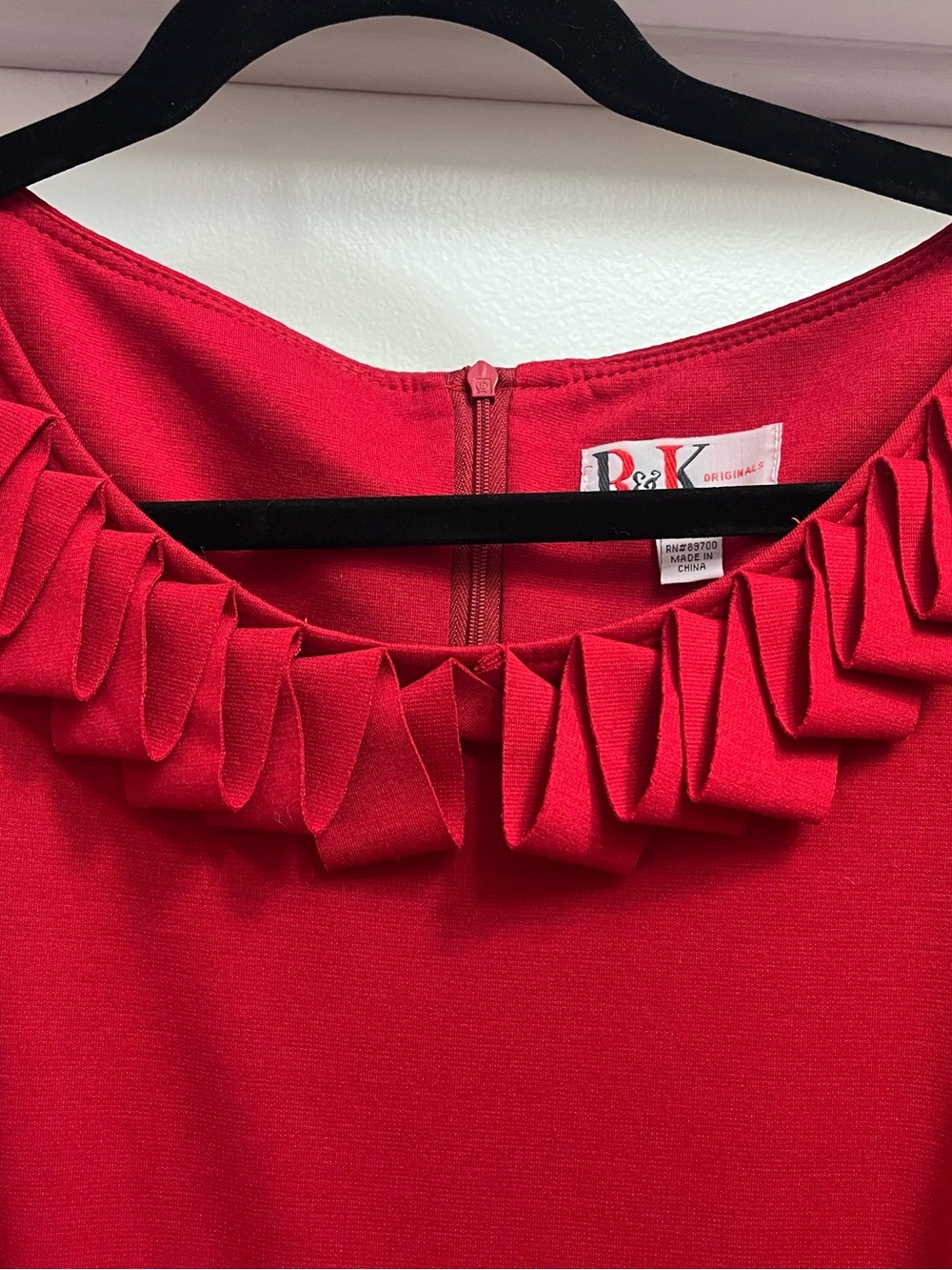 Red Ruffle Neck Shift Dress - Picture 2 of 9